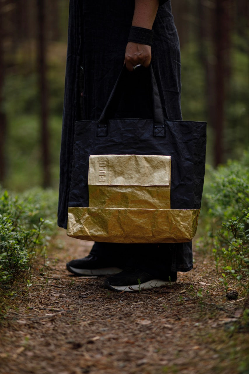 Golden black kraftex shopper bag