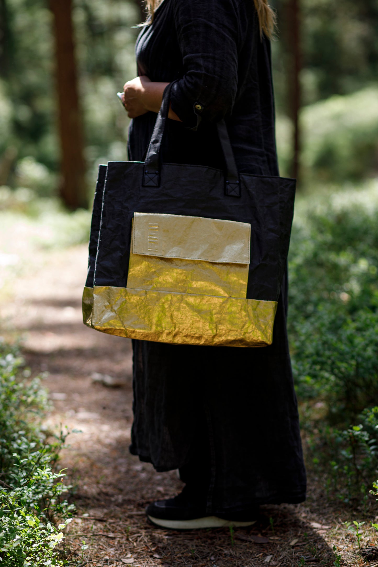 Golden black kraftex shopper bag